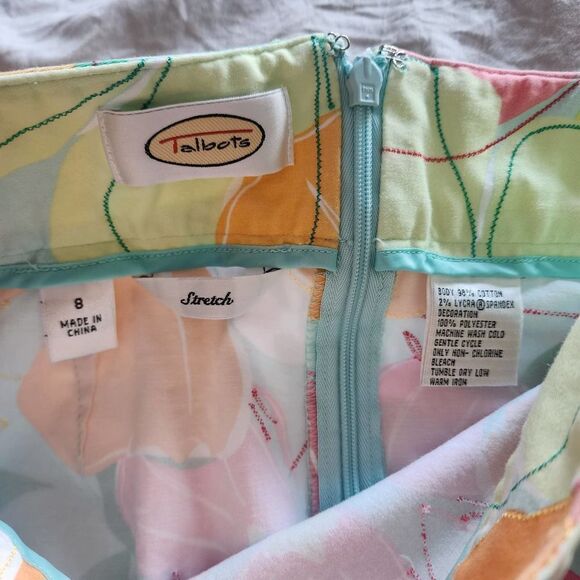 Talbots multi color pink blue green floral straight skirt womens size 8 stretch - Picture 5 of 5